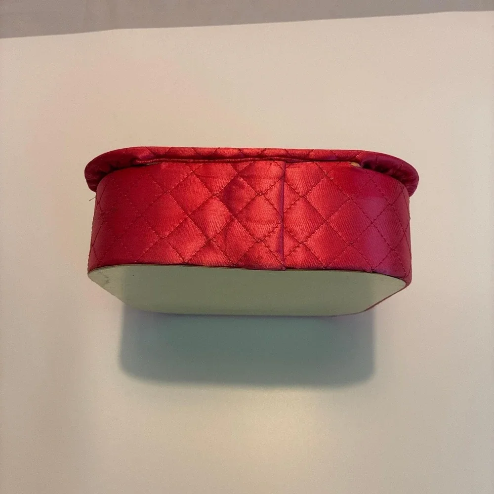 Vanity Drawer‎ Organizer Vintage Hot Pink Quilted Satin Hinged Lid MCM